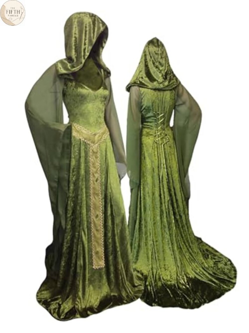 Medieval Lace-Up Hooded Cloak Robe Lace Velvet Long Dress Costume